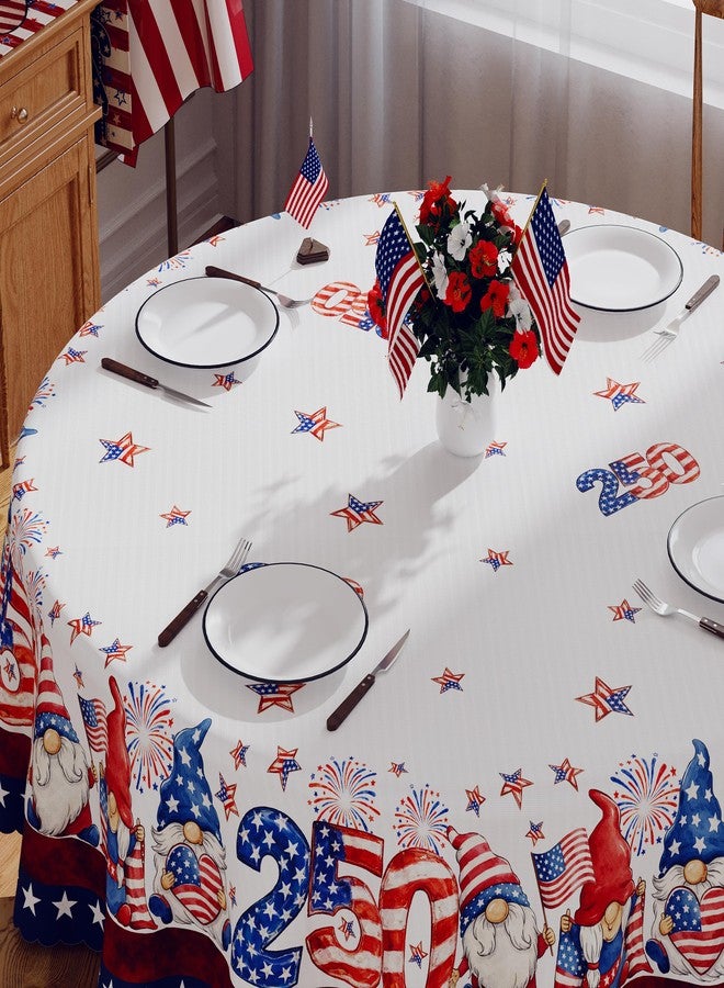 Siilues 4th of July Tablecloth Round 70 Inch, 250 Anniversary USA Merchandise Patriotic Decorations Washable Blue Red Gnome America Memorial Day 250 Table Cloth Waterproof Scalloped Edge Table Cover - Image 3