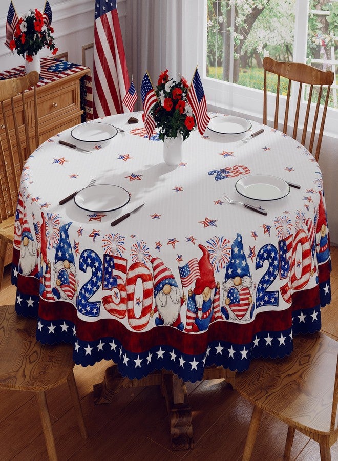 Siilues 4th of July Tablecloth Round 70 Inch, 250 Anniversary USA Merchandise Patriotic Decorations Washable Blue Red Gnome America Memorial Day 250 Table Cloth Waterproof Scalloped Edge Table Cover - Image 1