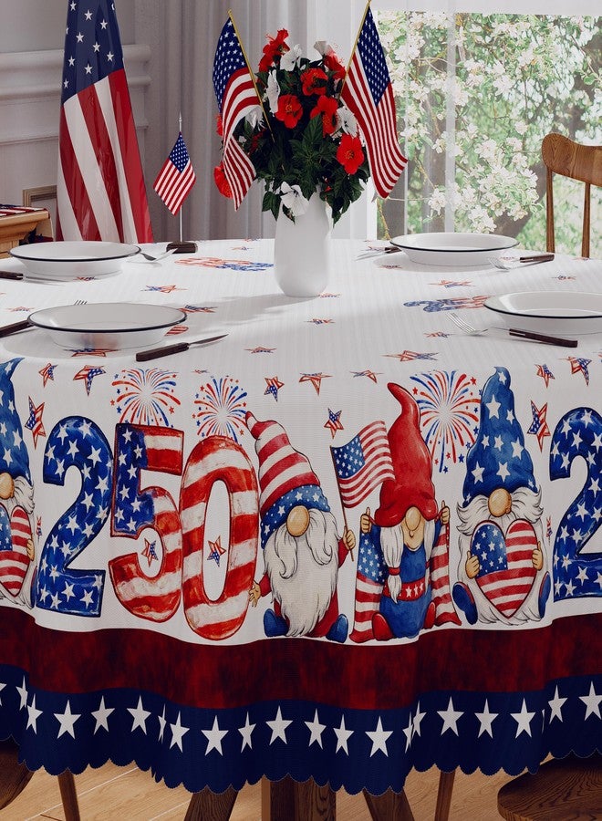 Siilues 4th of July Tablecloth Round 70 Inch, 250 Anniversary USA Merchandise Patriotic Decorations Washable Blue Red Gnome America Memorial Day 250 Table Cloth Waterproof Scalloped Edge Table Cover - Image 2