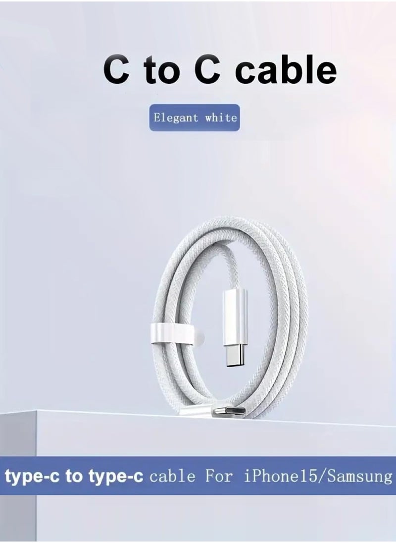 USB/Type C-C PD 60W Charge Cable, Braided Fabric Flexible Material, for iPhone 15/16 series, MacBook, iPad series, 1 M, White  - Image 3