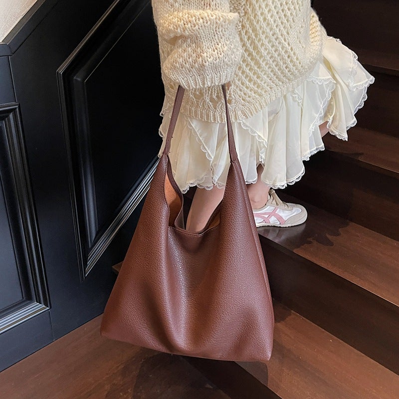 Women's Korean Style 2-in-1 PU Shoulder Bag, Retro Bucket Bag with Magnetic Closure - Image 3