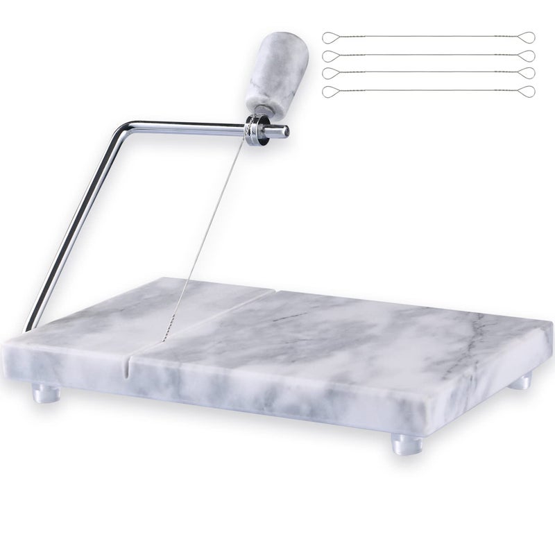 SIPARUI Cheese Slicer Cheese Cutter Heavy Duty 5 x 8 Polished Marble Cheese Slicer Board for Cut Block Cheeses Butter Meats Other Appetizers White Grey