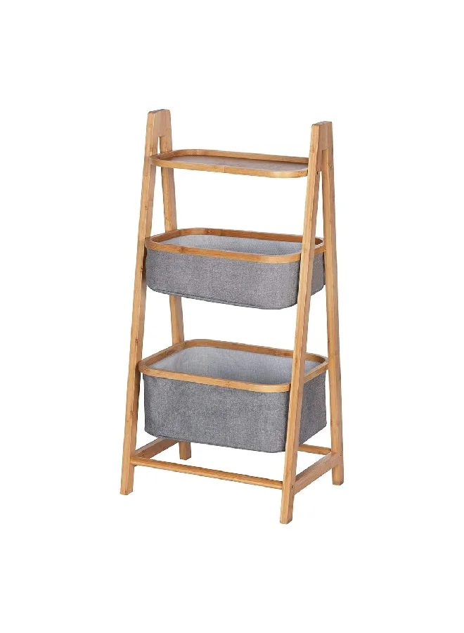 Wenko 2-Basket Foldable Laundry Shelf Grey and Brown 2 x 39.2 x 14.1 Inch 62216100