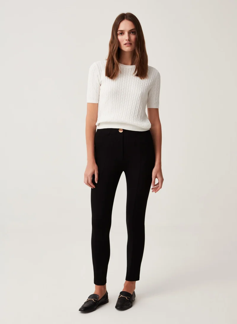 او في اس Ovs Womens Crop Leggings With Gold Button