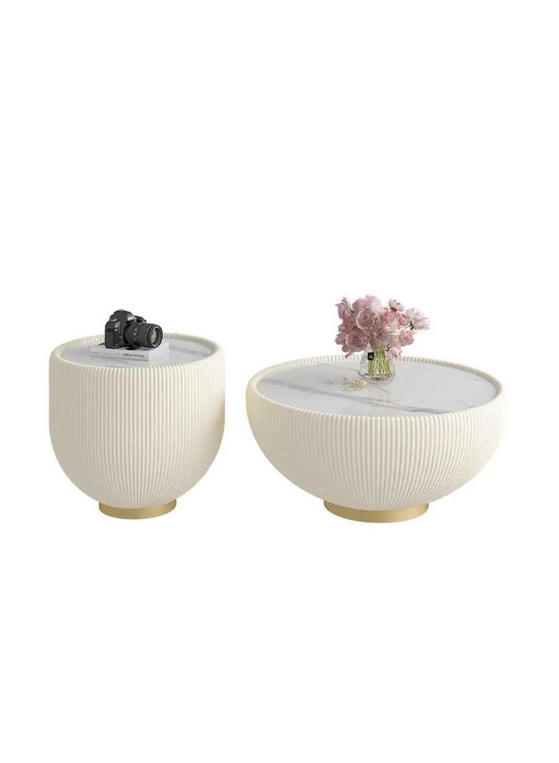 AWD Coffee Table Modern White Round Coffee Table and End Table Set with Slate Marble Top For Living room Office Home Modern Furnitures Tea Table Center Table - Image 3