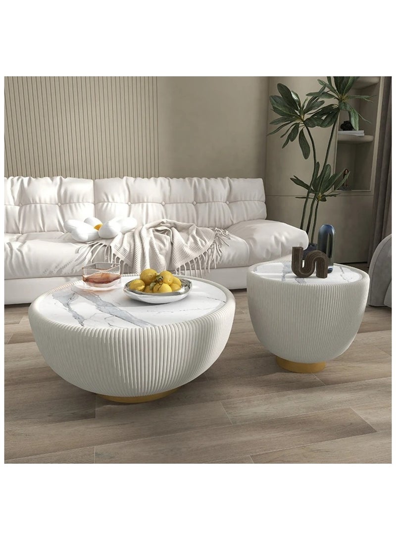 AWD Coffee Table Modern White Round Coffee Table and End Table Set with Slate Marble Top For Living room Office Home Modern Furnitures Tea Table Center Table - Image 1
