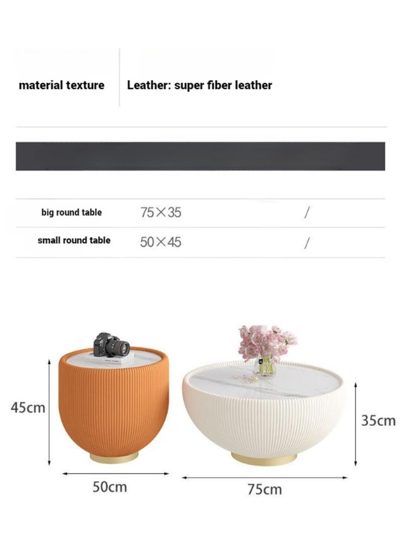 AWD Coffee Table Modern White Round Coffee Table and End Table Set with Slate Marble Top For Living room Office Home Modern Furnitures Tea Table Center Table - Image 2