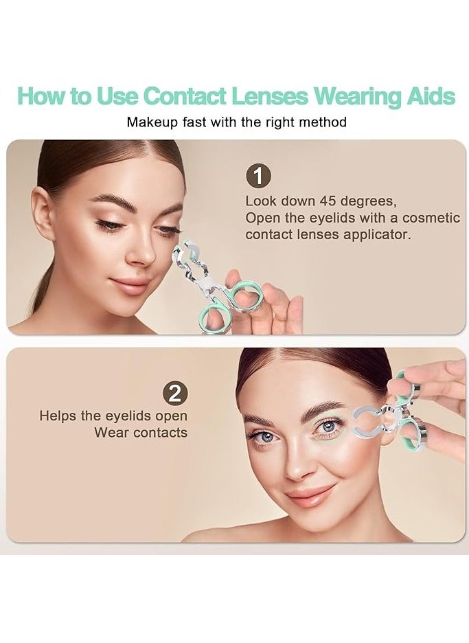 OASIS-TH - Contacts Lens Helper Contact Lens   Wearing Kits  Portable Contact Lens Insertion Wearing Aids with Tweezers Remover Tool Solution Case (Green) - Image 1