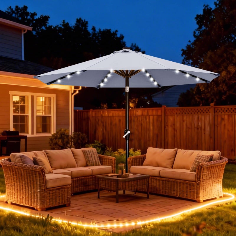 ABCCANOPY Durable Solar Led Patio Umbrellas with 32LED Lights 9FT (Light Gray) - Image 2