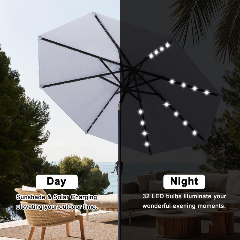 ABCCANOPY Durable Solar Led Patio Umbrellas with 32LED Lights 9FT (Light Gray) - Image 5