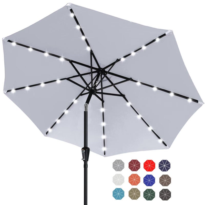 ABCCANOPY Durable Solar Led Patio Umbrellas with 32LED Lights 9FT (Light Gray) - Image 1
