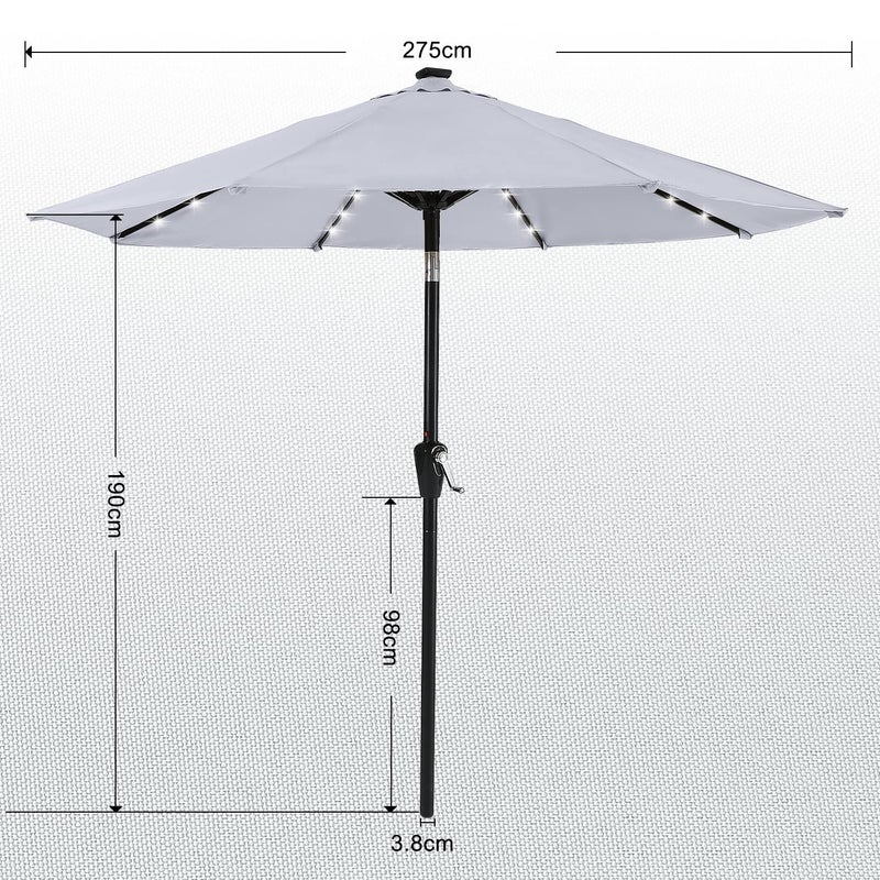 ABCCANOPY Durable Solar Led Patio Umbrellas with 32LED Lights 9FT (Light Gray) - Image 3