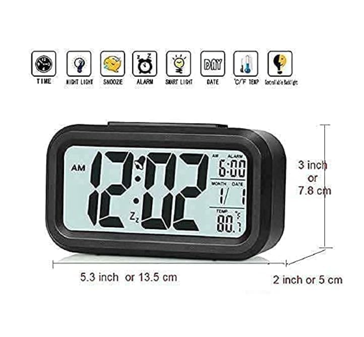 CREDSY Digital Smart Backlight Battery Operated Alarm Table Clock with Automatic Sensor Date Temperature Alarm Clock for Students Heavy Sleepers Kitchen Tools Black - Image 3