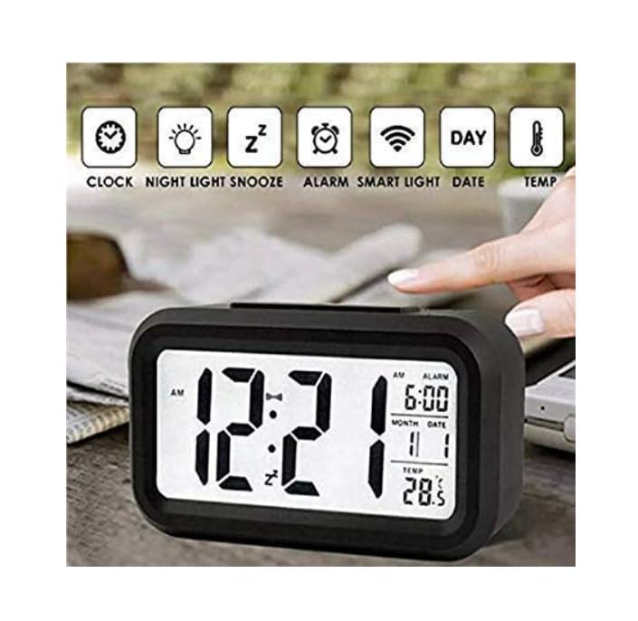 CREDSY Digital Smart Backlight Battery Operated Alarm Table Clock with Automatic Sensor Date Temperature Alarm Clock for Students Heavy Sleepers Kitchen Tools Black - Image 2