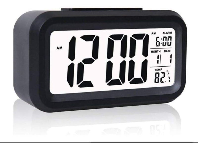 CREDSY Digital Smart Backlight Battery Operated Alarm Table Clock with Automatic Sensor Date Temperature Alarm Clock for Students Heavy Sleepers Kitchen Tools Black - Image 1