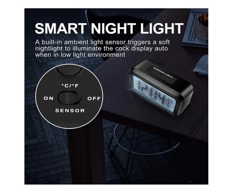 CREDSY Digital Smart Backlight Battery Operated Alarm Table Clock with Automatic Sensor Date Temperature Alarm Clock for Students Heavy Sleepers Kitchen Tools Black - Image 5