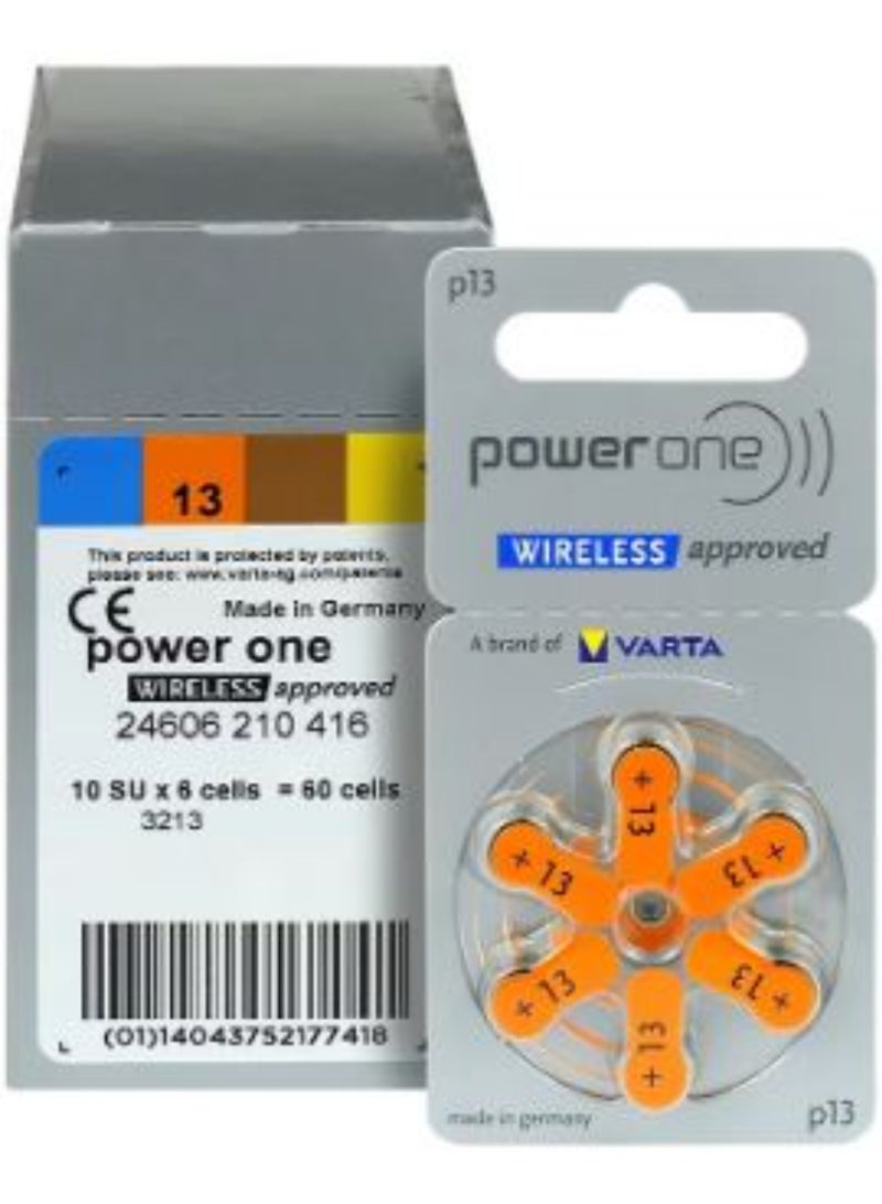 Powerone (Size 13) Hearing Aid 1.45V Batteries - 60 Pieces