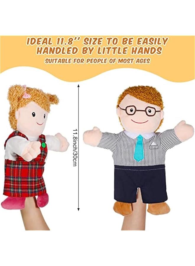 مجموعة دمى يد مكونة من 6 قطع، بطول 11.8 بوصة، تمثل أفراد العائلة: الأم، الأب، الابن، الابنة والجدين، تناسب سرد القصص، التعليم، رياض الأطفال والتمثيل (تصميم أساسي) - Image 2