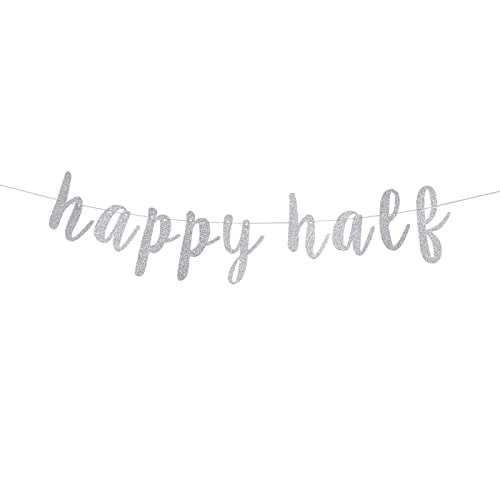 Festiko®Silver Happy Half Banner, Half Year Anniversary/Baby's Half Year Old Birthday Party Decorations - Image 1