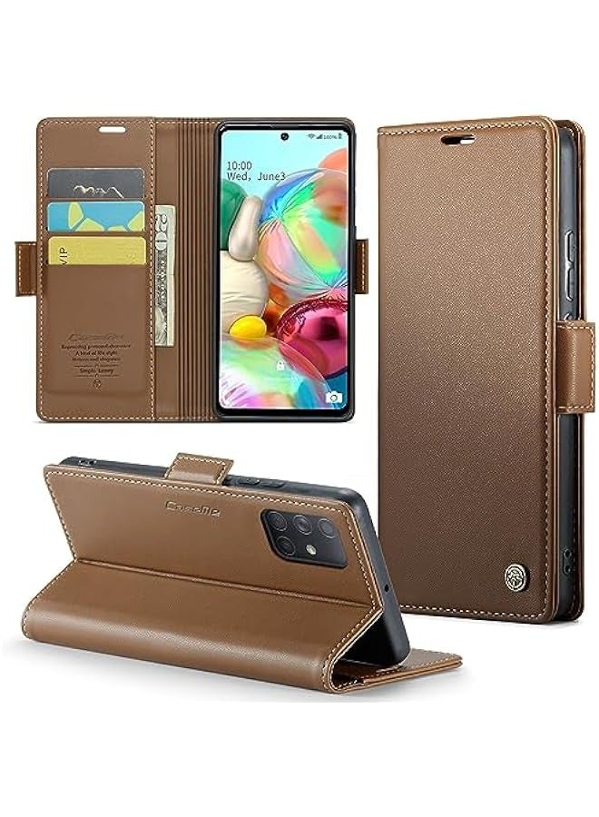 CaseMe Samsung Galaxy A71 4G Leather Wallet Case with Credit Card Holder and Magnetic Stand - Fashion Brown - Image 1