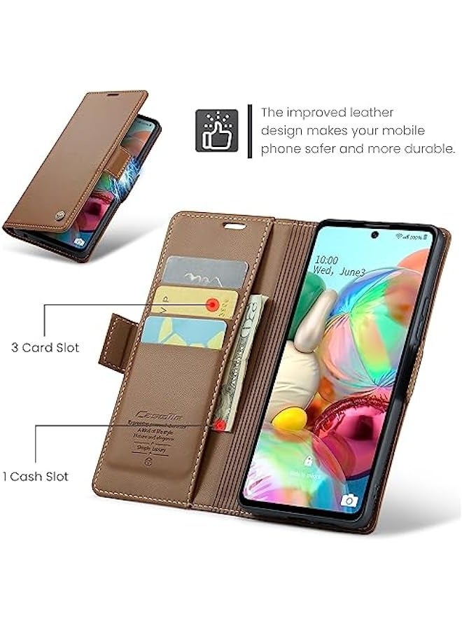 CaseMe Samsung Galaxy A71 4G Leather Wallet Case with Credit Card Holder and Magnetic Stand - Fashion Brown - Image 3