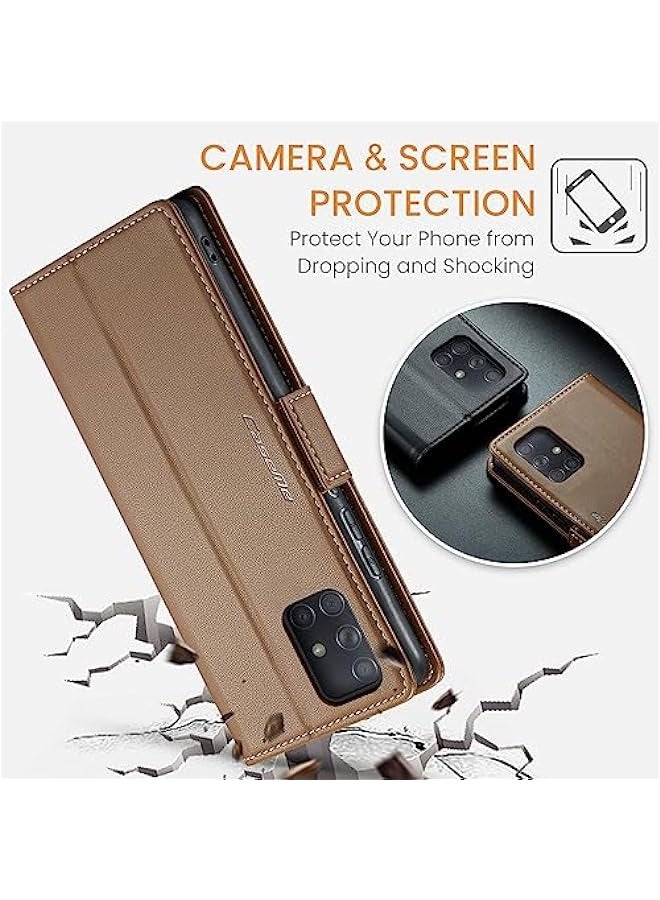 CaseMe Samsung Galaxy A71 4G Leather Wallet Case with Credit Card Holder and Magnetic Stand - Fashion Brown - Image 4
