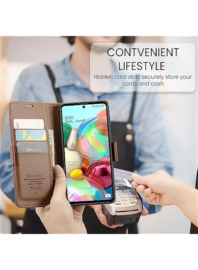CaseMe Samsung Galaxy A71 4G Leather Wallet Case with Credit Card Holder and Magnetic Stand - Fashion Brown - Image 5