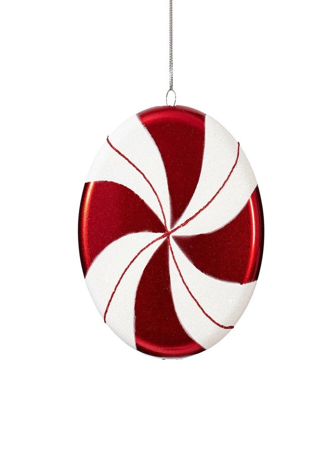 Vickerman 6" Red-White Swirl Flat Candy Christmas Ornament - Candy Decorations - Glitter Ornaments - Flat Ornament - Large Reliable and Durable Ornaments - Image 1