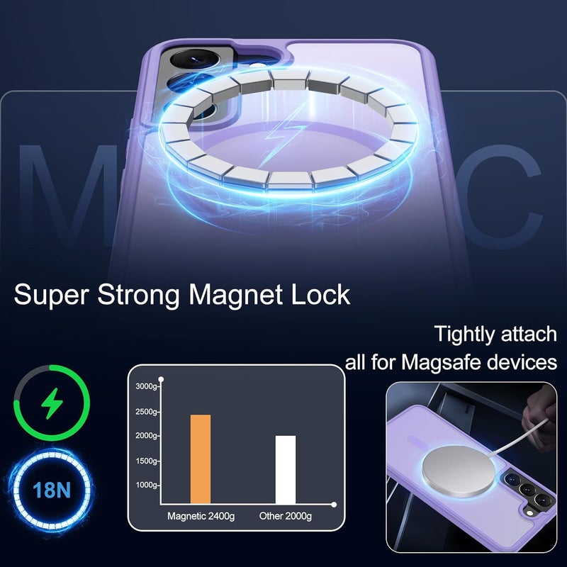 حافظة المغناطيسية لهاتف Samsung S22 [متوافقة مع تقنية MagSafe] | 2 طبقة حماية للشاشة | مقاومة للتصفر وبصمات الأصابع، مقاومة للصدمات، نسيج ناعم وشفاف يناسب شكل الهاتف - لون بنفسجي فاتح - Image 4