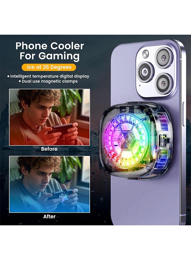 كوانتوم مبرد الهاتف، مبرد مغناطيسي للهاتف المحمول، مروحة تبريد ثلاثية السرعات للهاتف المحمول مع مساحة كبيرة لتبديد الحرارة وشاشة رقمية بتردد وتكنولوجيا أشباه الموصلات - Image 4