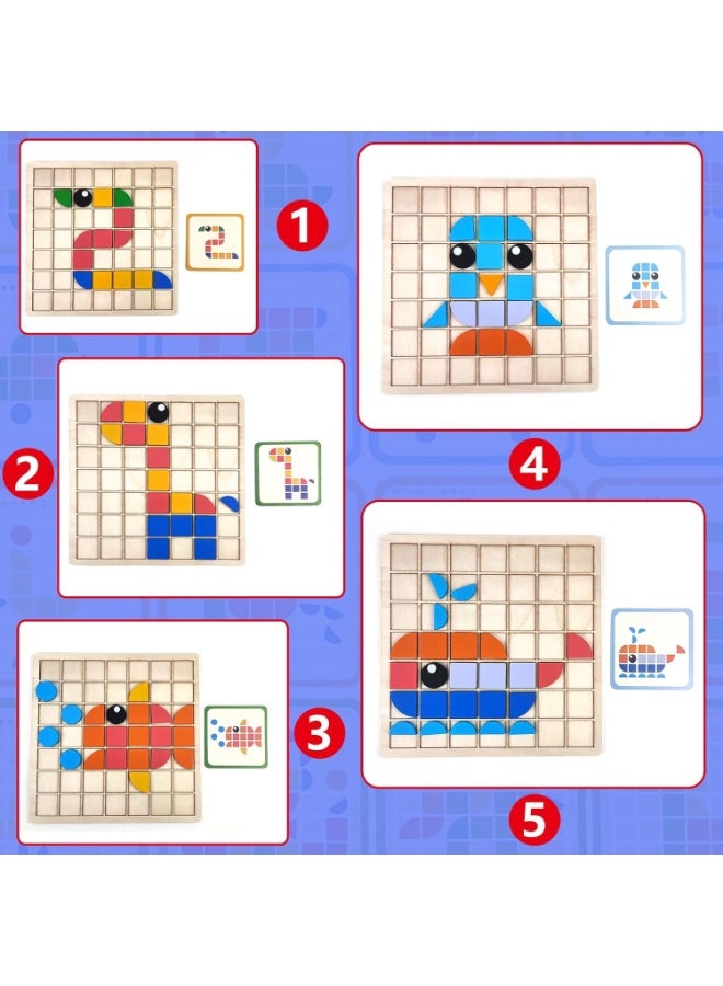 Hedge Colorful Pattern Block Puzzle Board with Cards Educational Shape Matching Game Brain Development and Hand-Eye Coordination Learning Toy for Boys and Girls - Image 4