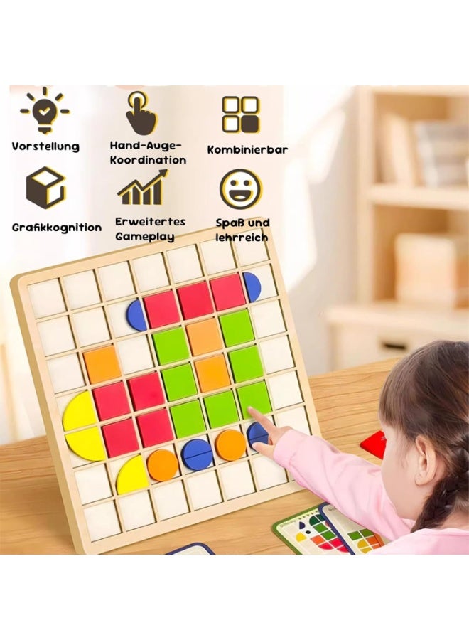 Hedge Colorful Pattern Block Puzzle Board with Cards Educational Shape Matching Game Brain Development and Hand-Eye Coordination Learning Toy for Boys and Girls - Image 2
