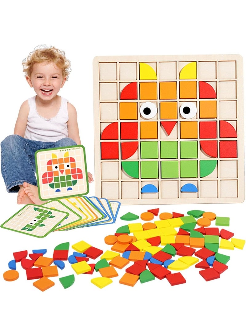 Hedge Colorful Pattern Block Puzzle Board with Cards Educational Shape Matching Game Brain Development and Hand-Eye Coordination Learning Toy for Boys and Girls - Image 1
