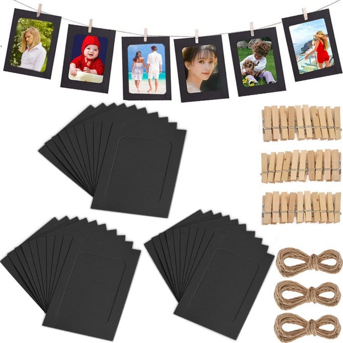 30 PCS DIY PAPER PHOTO FRAMES 4X6 PICTURE FRAME WITH WOODEN CLIPS AND STRING HANGING CARDBOARD PHOTO FRAME 10X15 CM SET FOR HOME WALL DCOR