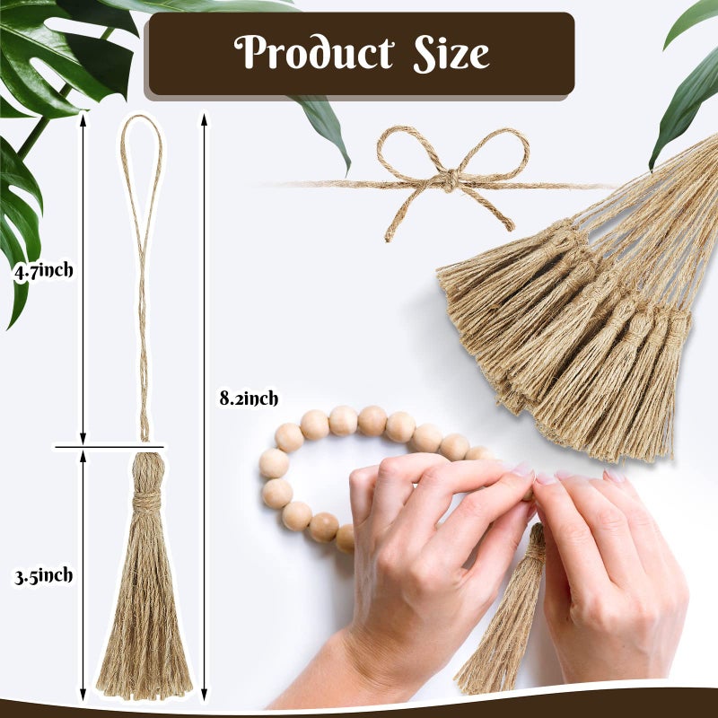 Ysleen 40 Pieces Natural Jute Tassels for Crafts Small Tassels Bulk for Jute Rope DIY Wood Beads Bookmark Garland Projects Decorations Wedding Party Gift Tags Crafts - Image 2