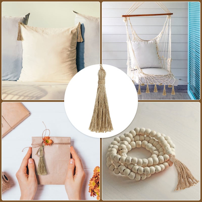 Ysleen 40 Pieces Natural Jute Tassels for Crafts Small Tassels Bulk for Jute Rope DIY Wood Beads Bookmark Garland Projects Decorations Wedding Party Gift Tags Crafts - Image 5