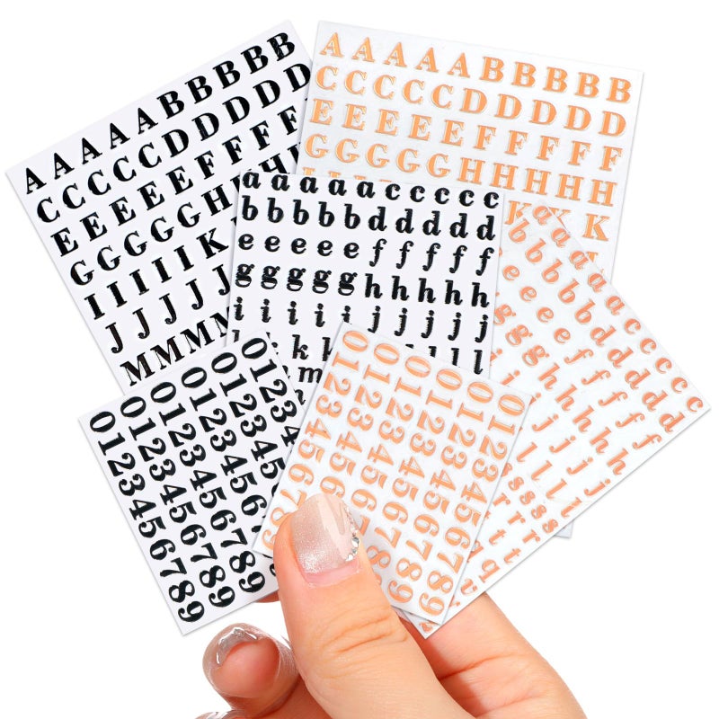 EORTA 6 Sheets Letter Stickers Small 018inch Alphabet Number Stickers SelfAdhesive Mini Decals for Epoxy Resin Casting Decoration DIY Craft Scrapbook Nail Keyboard Rose GoldBlack 45mm