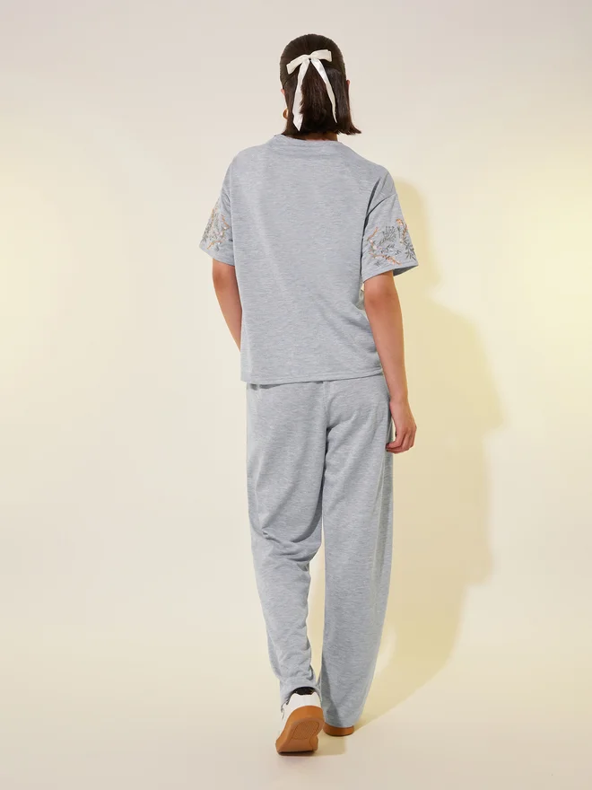 Take Two Take Two Embroidered Detail Short Sleeve T-Shirt and Pants Co-Ords