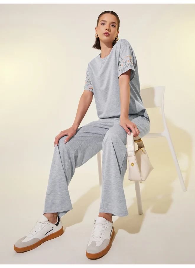 تايك تو Take Two Embroidered Detail Short Sleeve T-Shirt and Pants Co-Ords