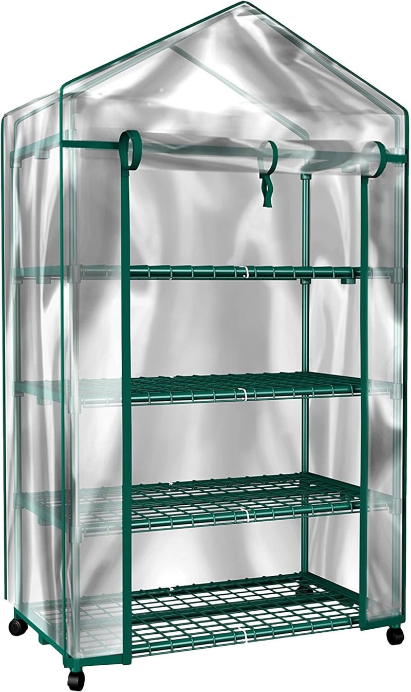 Home-Complete 4 Tier Mini Greenhouse - Portable Greenhouse with Locking Wheels and PVC Cover for Indoor or Outdoor - 27 x 19 x 63-Inch Green House by - Image 1