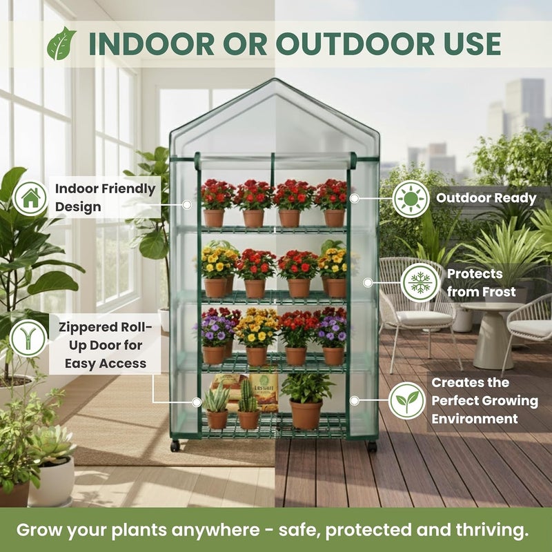 Home-Complete 4 Tier Mini Greenhouse - Portable Greenhouse with Locking Wheels and PVC Cover for Indoor or Outdoor - 27 x 19 x 63-Inch Green House by - Image 3