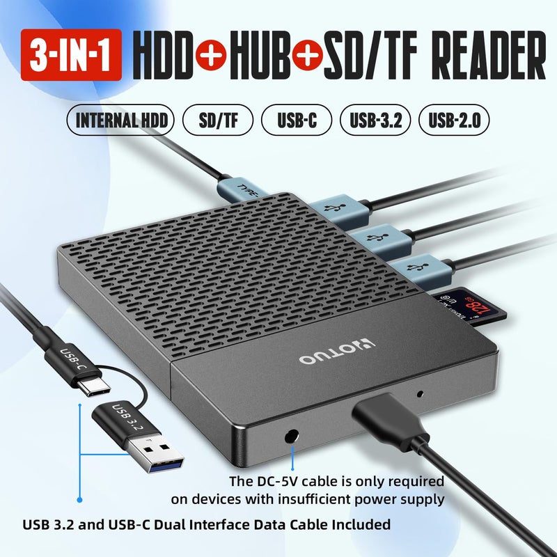 YOTUO Docking Station External Hard Drive Storage, USB-C Hub + HDD 7-in-1, USB 3.0, SD/TF Card, HDD for Windows, Mac, Android, TV, Phone, Laptop, Desktop, PC (Space Black, 1TB+Docking Station) - Image 2