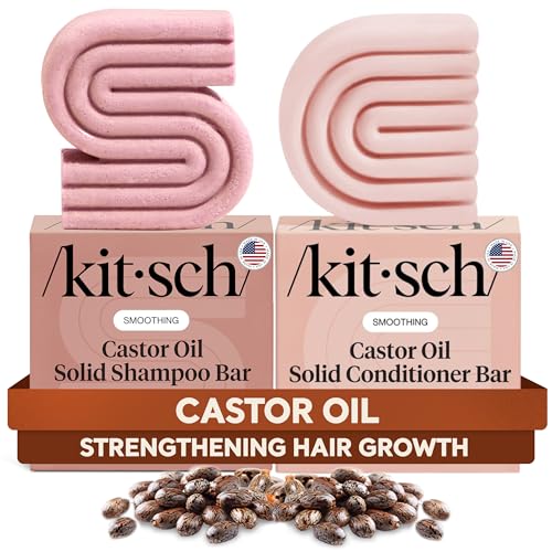 Kitsch Castor Oil Shampoo and Conditioner Set Organic Castor Oil Hair Care for Dull Dry Hair Nourishing Bar Soap for Hair Growth Free of Sulfate Silicone Paraben 2pcs - Image 1