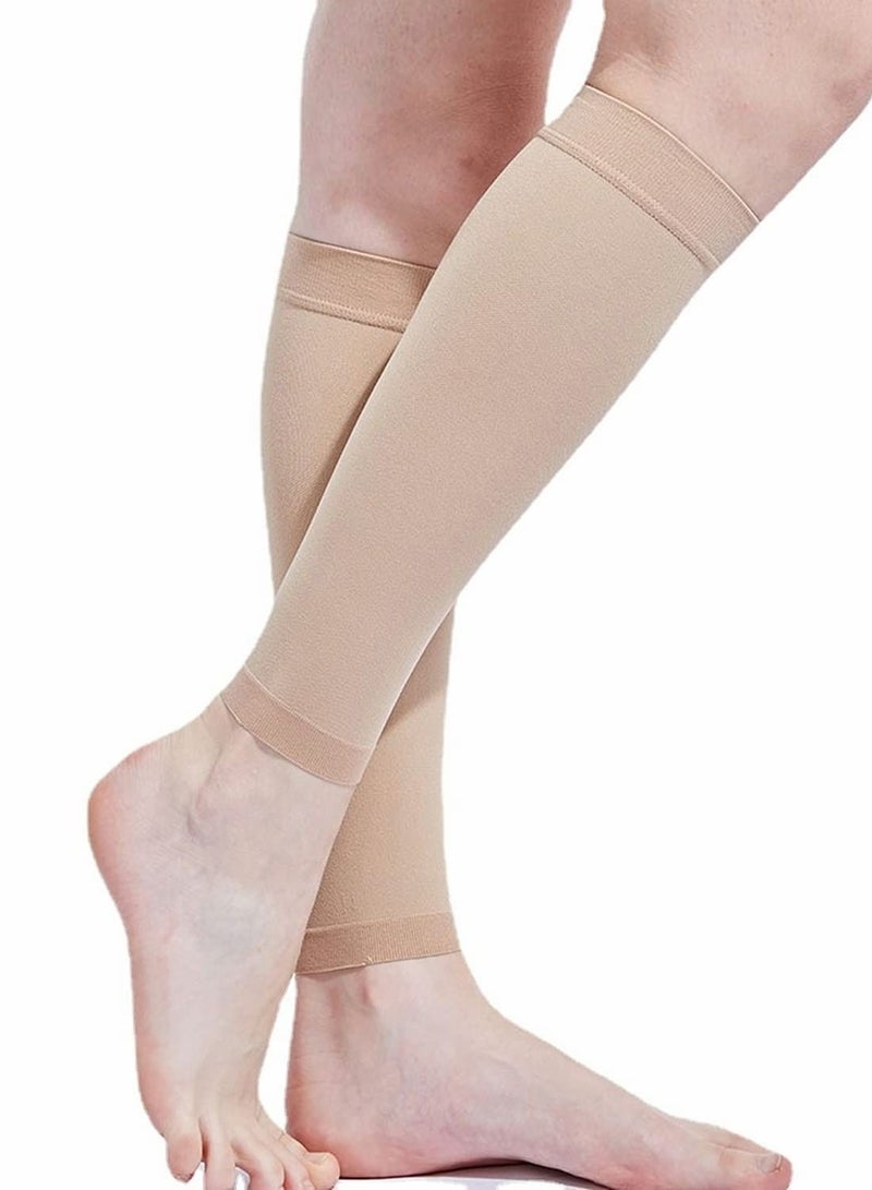Captaintech Compression Socks, Calf Compression Sleeve Women Footless Skin-Colored Calf Support Mid-Calf Health Stretch Socks for Men and Women Shin Splints Varicose Vein Recovery (1 Pair, 34-40mm)  - Image 1