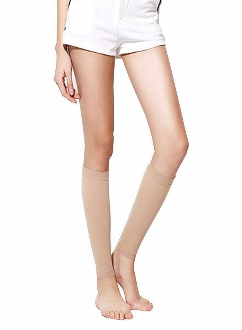Compression Socks, Calf Compression Sleeve Women Footless Skin-Colored Calf Support Mid-Calf Health Stretch Socks for Men and Women Shin Splints Varicose Vein Recovery (1 Pair, 34-40mm)