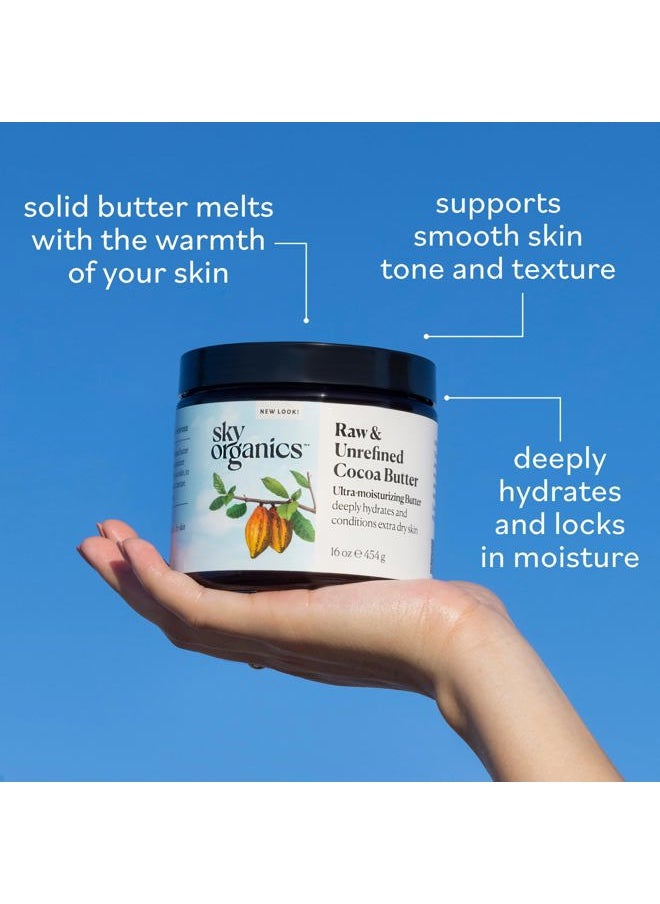 Cocoa Butter for Body, 100% Raw & Unrefined Ultra-Moisturizing Butter to Deeply Hydrate & Condition Skin, Promotes Smooth Skin Tone & Texture, Suitable for Tight or Extra Dry Skin, 16 Oz.