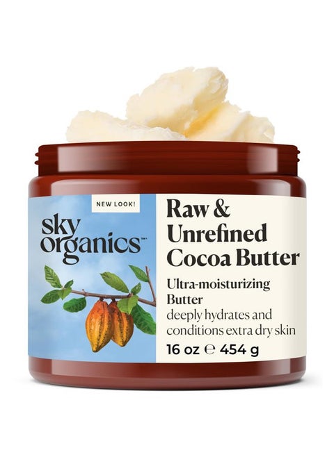 Cocoa Butter for Body, 100% Raw & Unrefined Ultra-Moisturizing Butter to Deeply Hydrate & Condition Skin, Promotes Smooth Skin Tone & Texture, Suitable for Tight or Extra Dry Skin, 16 Oz.