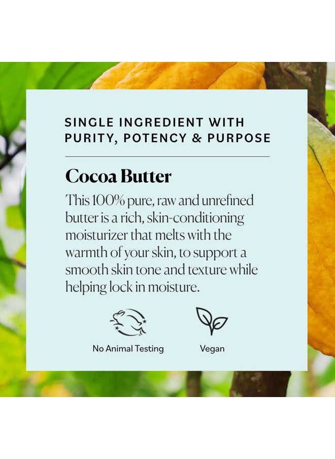 Cocoa Butter for Body, 100% Raw & Unrefined Ultra-Moisturizing Butter to Deeply Hydrate & Condition Skin, Promotes Smooth Skin Tone & Texture, Suitable for Tight or Extra Dry Skin, 16 Oz.