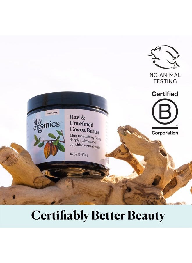 Cocoa Butter for Body, 100% Raw & Unrefined Ultra-Moisturizing Butter to Deeply Hydrate & Condition Skin, Promotes Smooth Skin Tone & Texture, Suitable for Tight or Extra Dry Skin, 16 Oz.