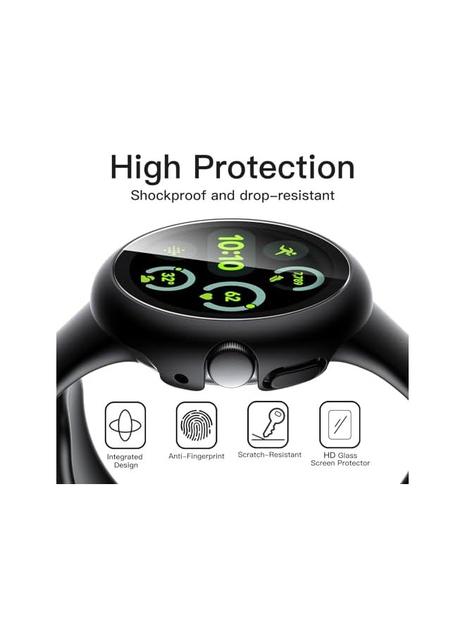 Jetech - JETech Case with Screen Protector for Google Pixel Watch 3/2/1 41mm, Built-in 9H Tempered Glass Film Hard PC Bumper Full Coverage Protective Cover, 2-Pack (Black/Black) - Image 1